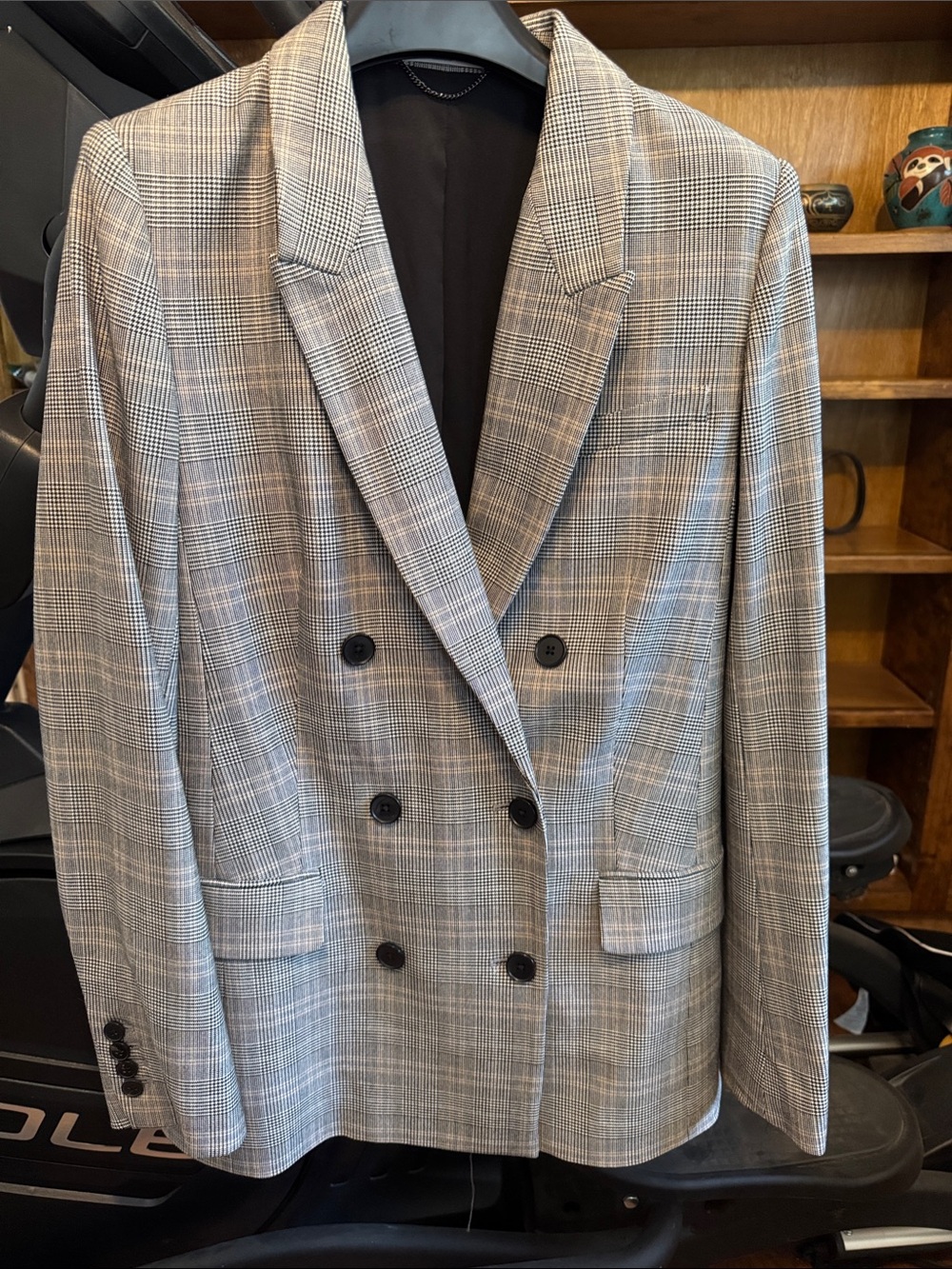 Babaton Double-Breasted Glen Plaid Blazer in Cream and Black Size 6 $30